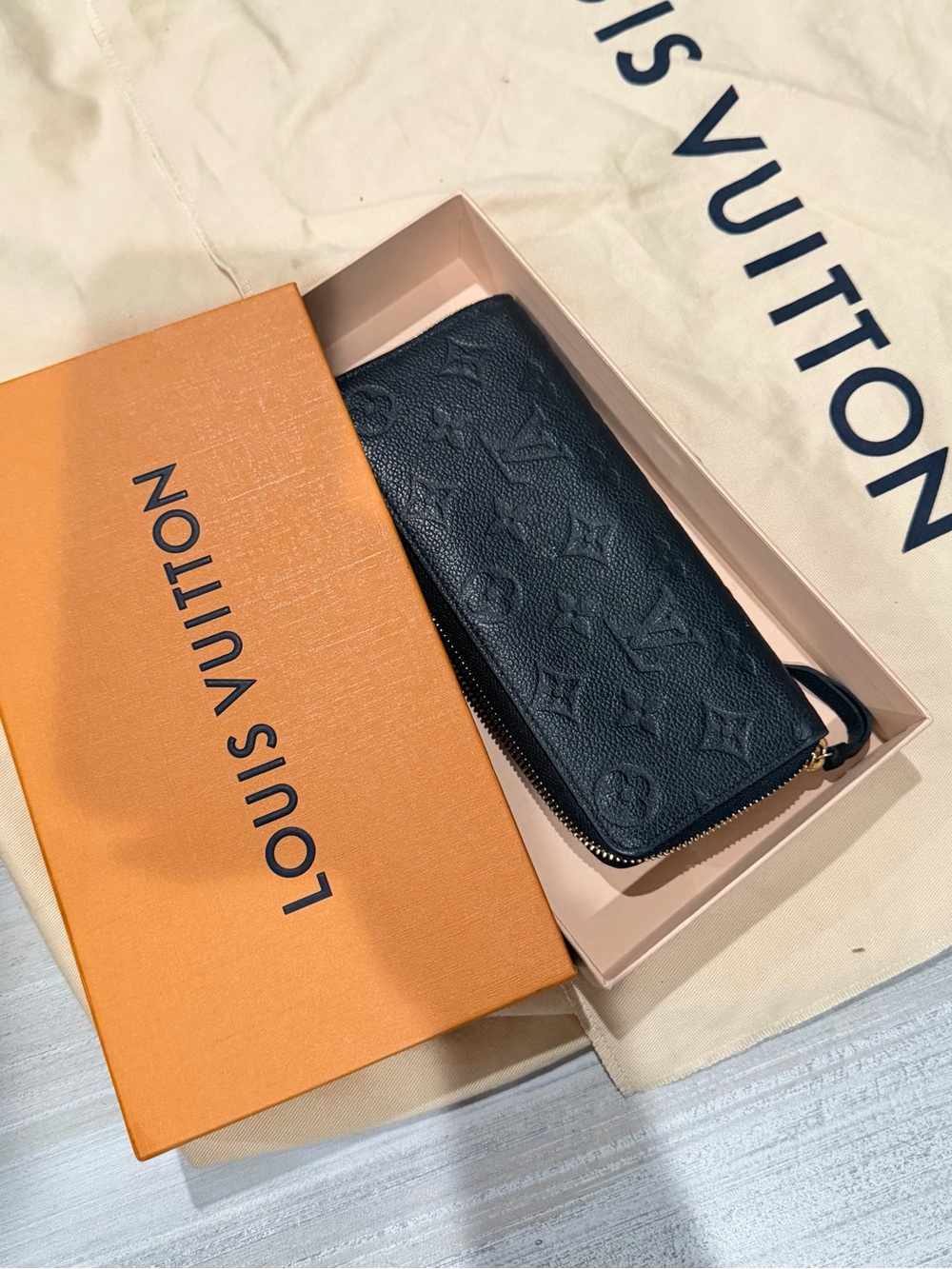Louis Vuitton Black Monogram Embossed Zip Wallet